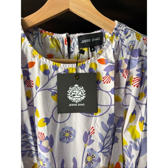 NWT Jessie Zhao New York Purple Floral Cotton Midi Dress Size 4 $269 MSRP - Picture 9 of 12